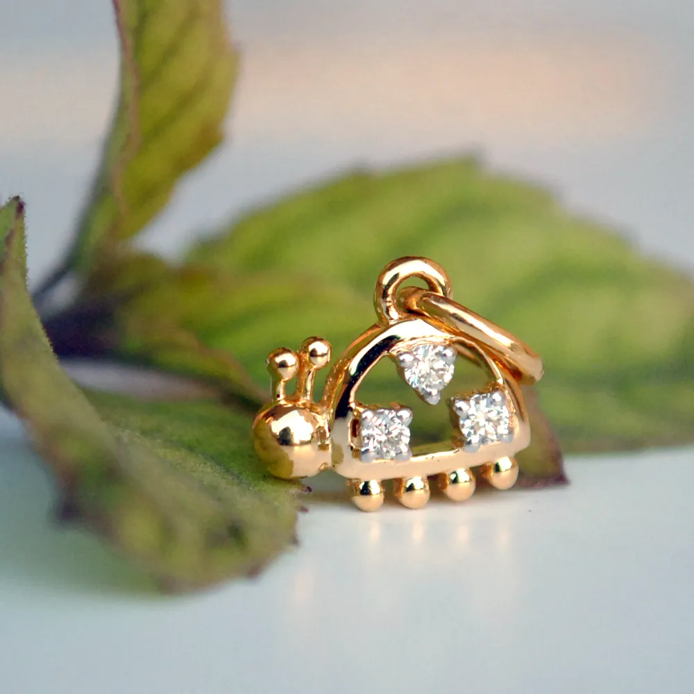 Tiny Ladybug Charm 14K Diamond Pendant (LP096)