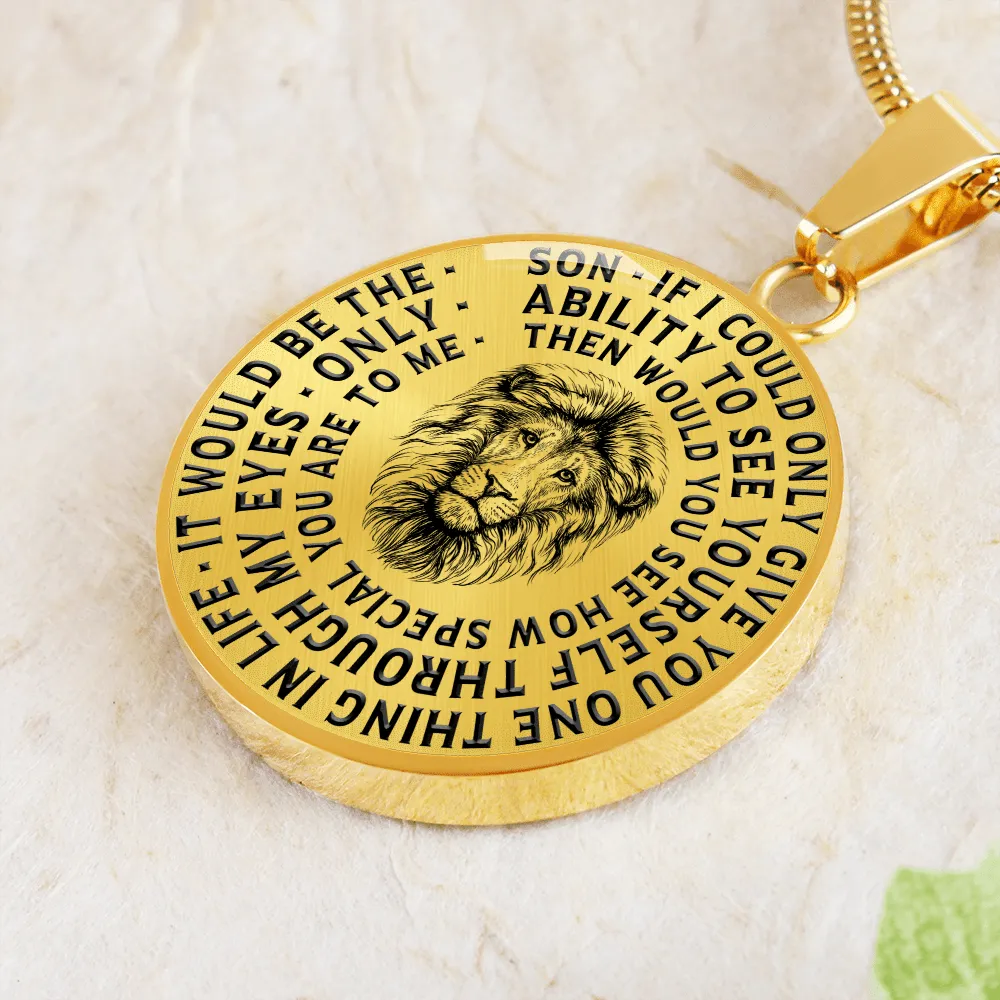 To My Son Lions Head Circle Pendant Necklace