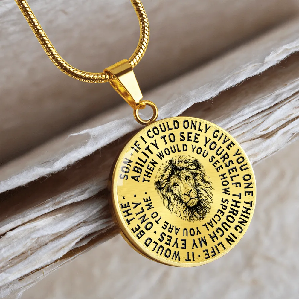 To My Son Lions Head Circle Pendant Necklace