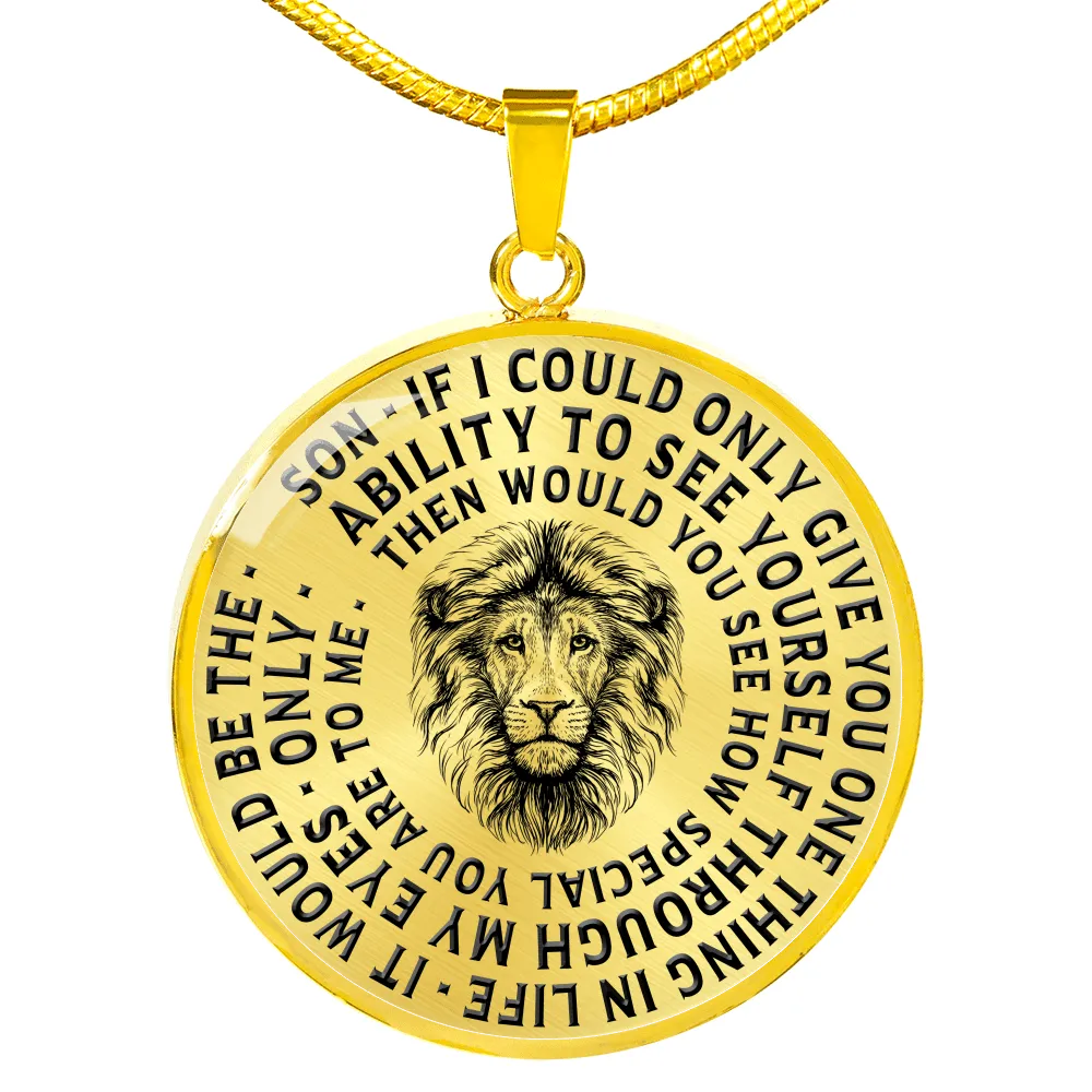 To My Son Lions Head Circle Pendant Necklace