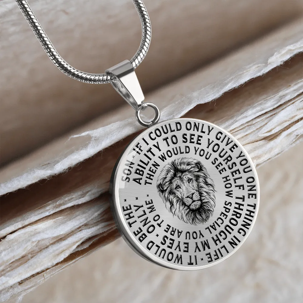 To My Son Lions Head Circle Pendant Necklace