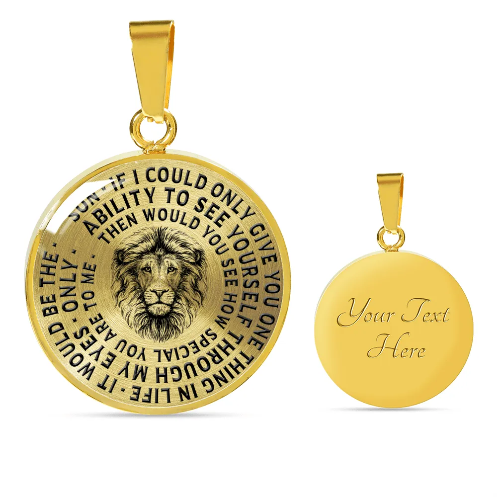 To My Son Lions Head Circle Pendant Necklace