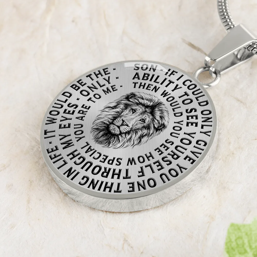 To My Son Lions Head Circle Pendant Necklace