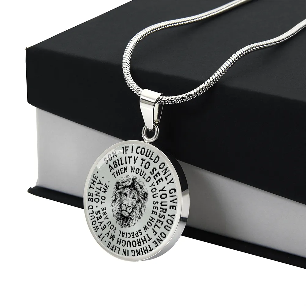 To My Son Lions Head Circle Pendant Necklace