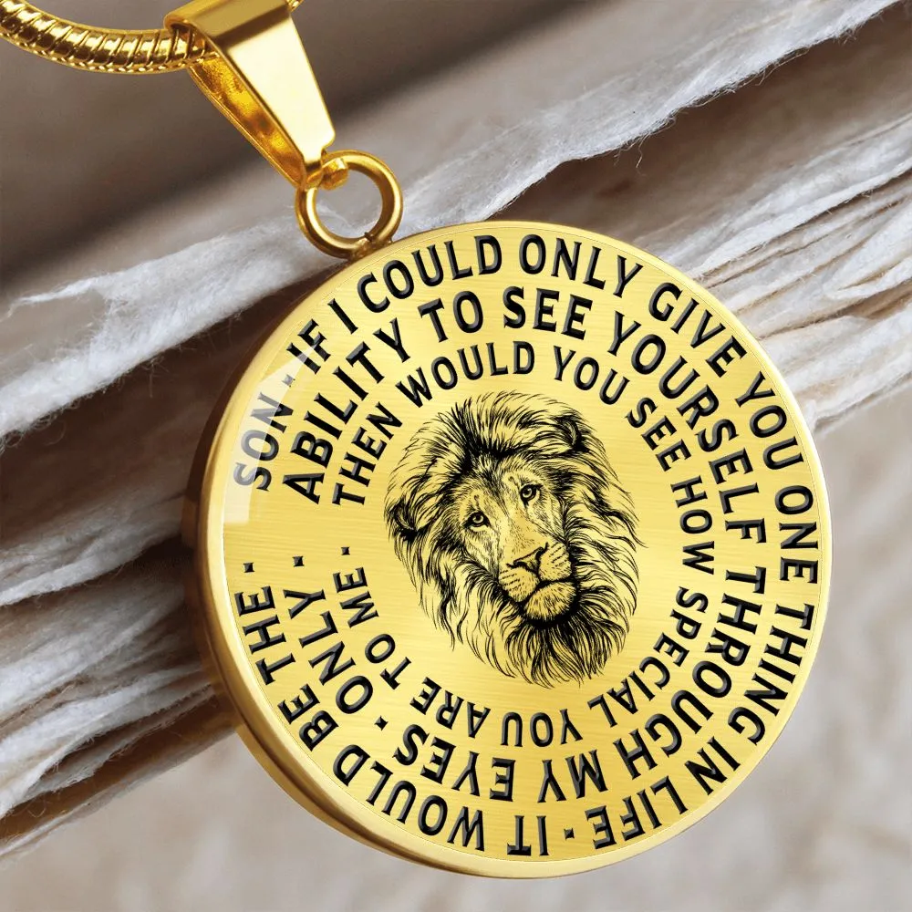 To My Son Lions Head Circle Pendant Necklace