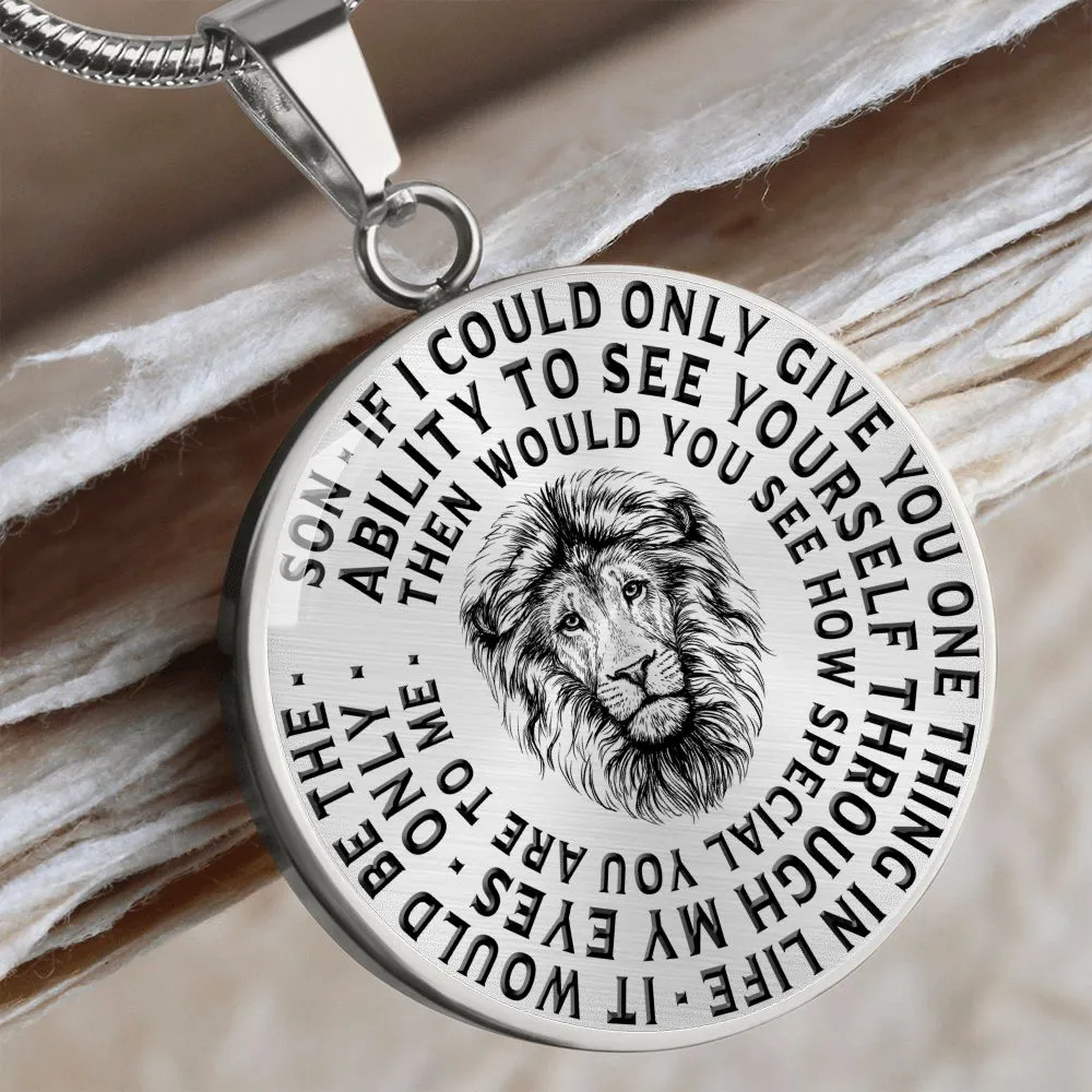 To My Son Lions Head Circle Pendant Necklace
