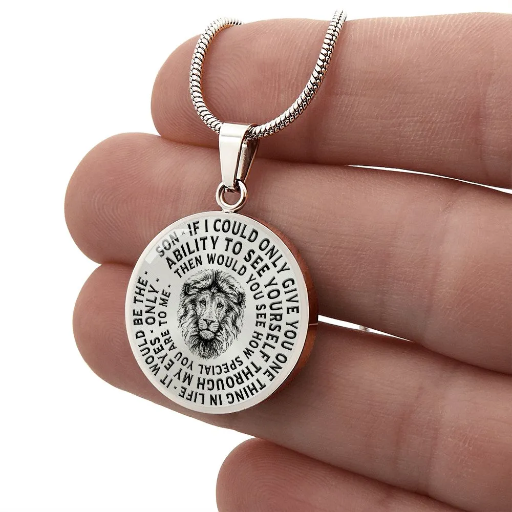 To My Son Lions Head Circle Pendant Necklace