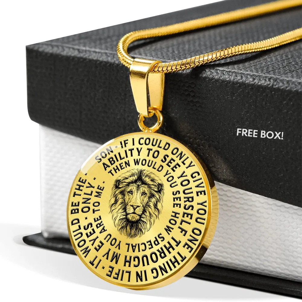 To My Son Lions Head Circle Pendant Necklace