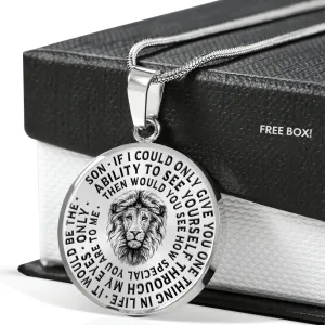 To My Son Lions Head Circle Pendant Necklace