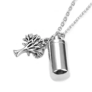 Tree of Life Charm & Ashes Cylinder Pendant Necklace