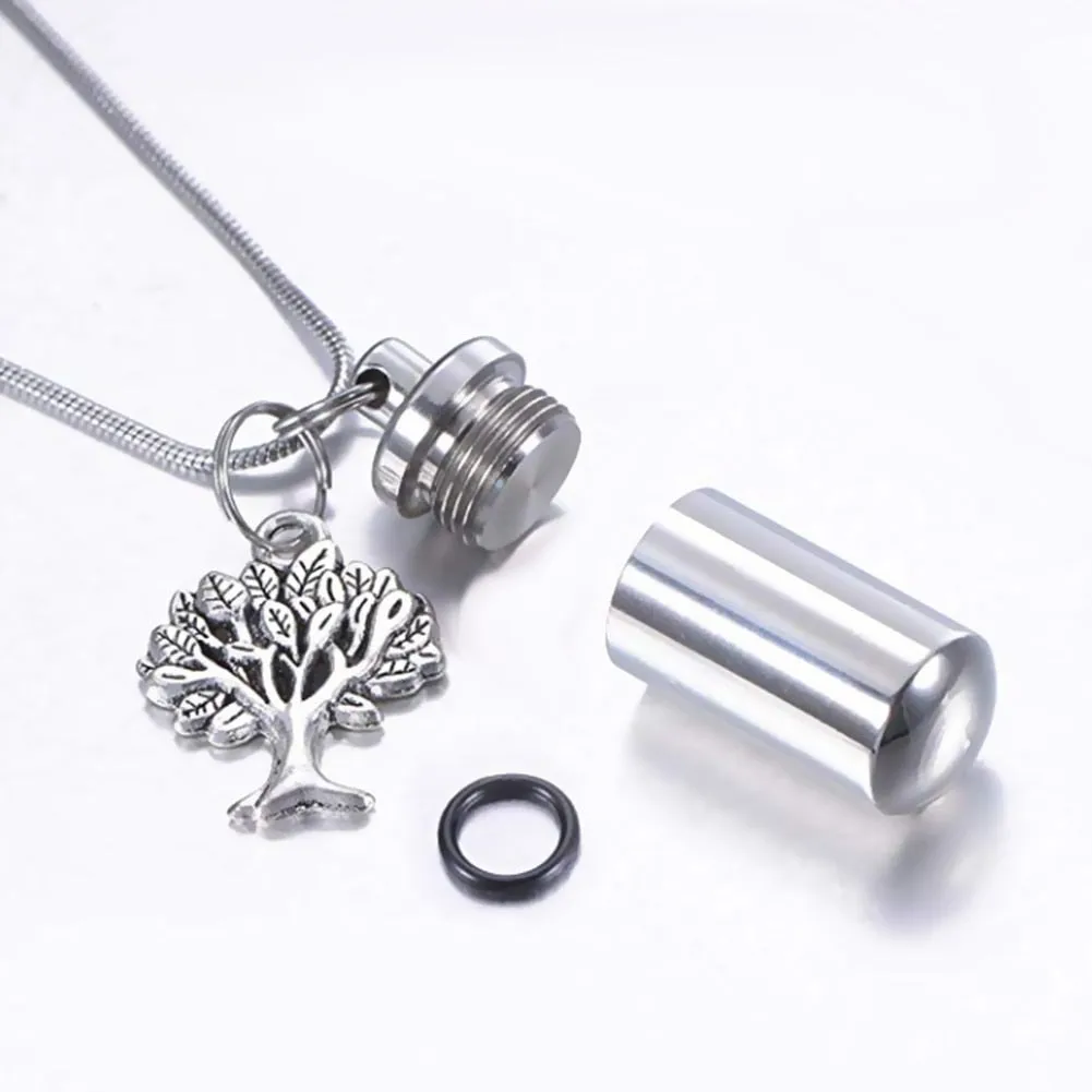Tree of Life Charm & Ashes Cylinder Pendant Necklace