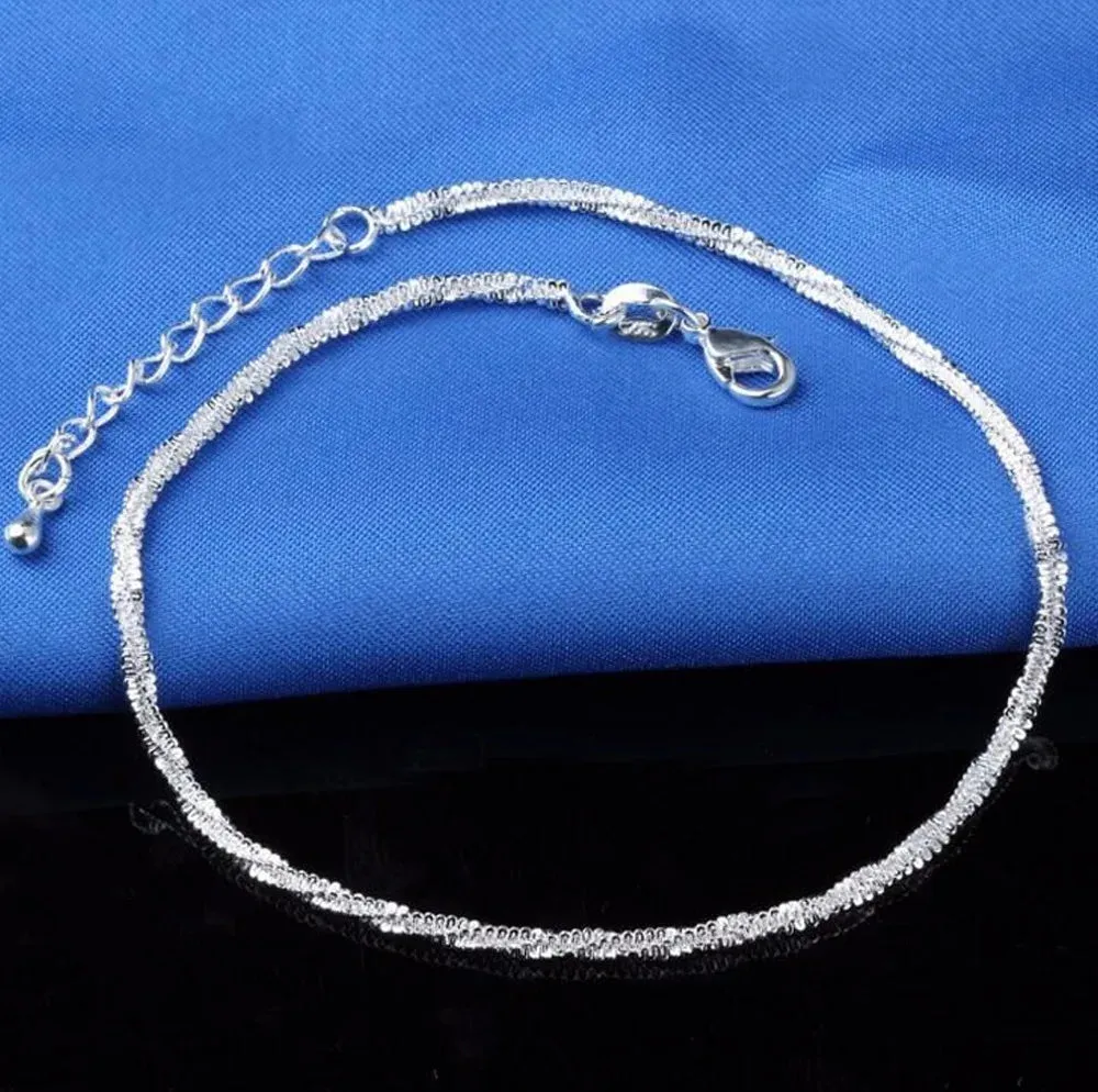 Trendy S925 Stamp Anklet Bracelet On The LegWomen Fashion Foot Girl Beach Ankle Bracelet