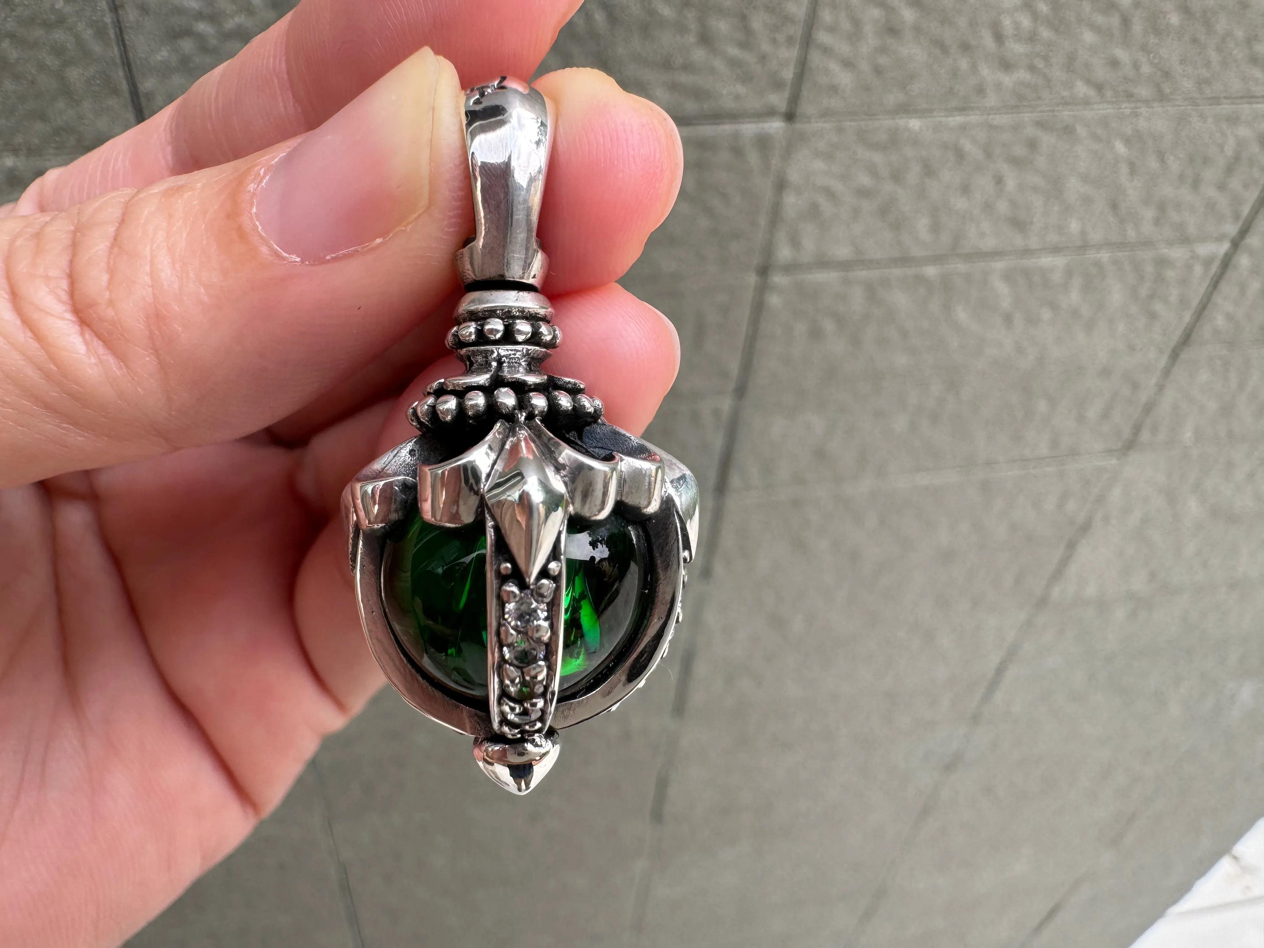 Tribal Green Moonstone Sterling Silver Gothic Pendant