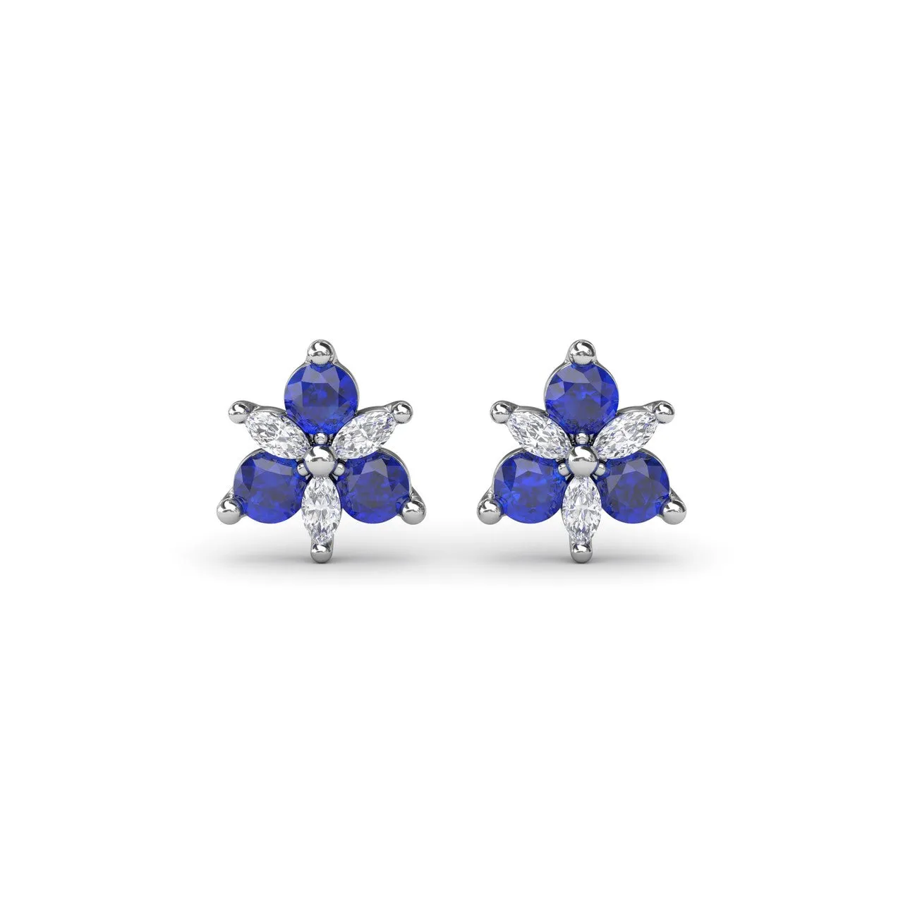 Trio Stud Sapphire and Diamond Earrings