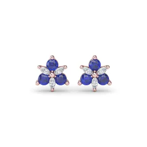 Trio Stud Sapphire and Diamond Earrings