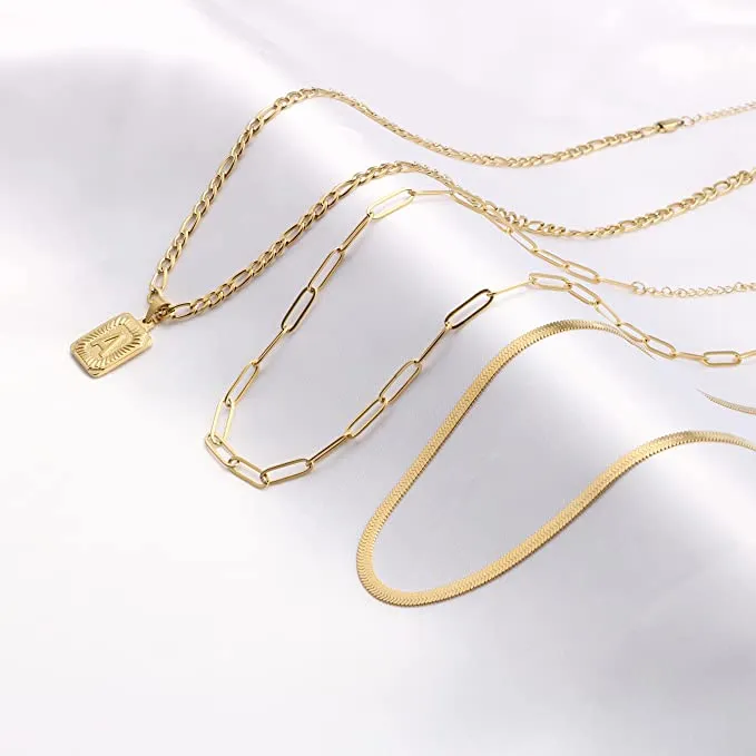 Triple Layered Stainless Steel Initial Necklace