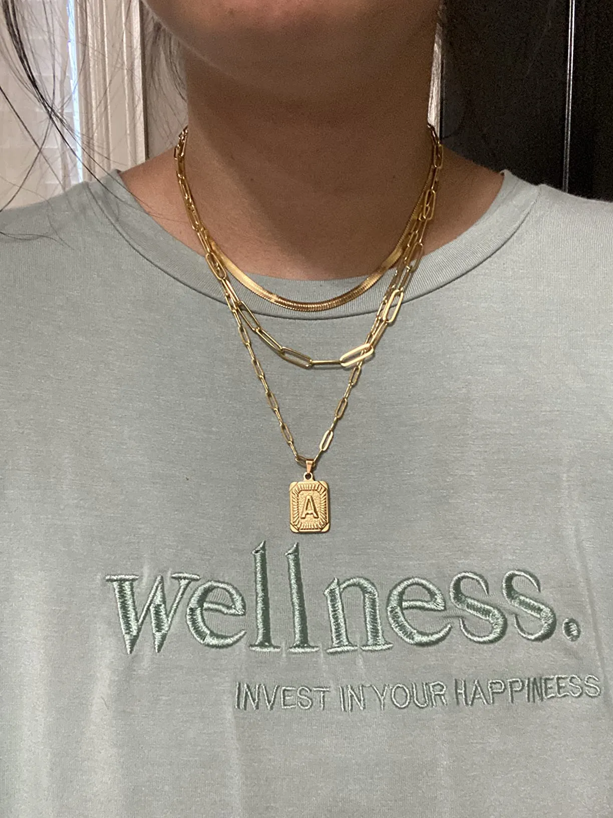 Triple Layered Stainless Steel Initial Necklace