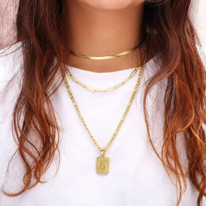 Triple Layered Stainless Steel Initial Necklace
