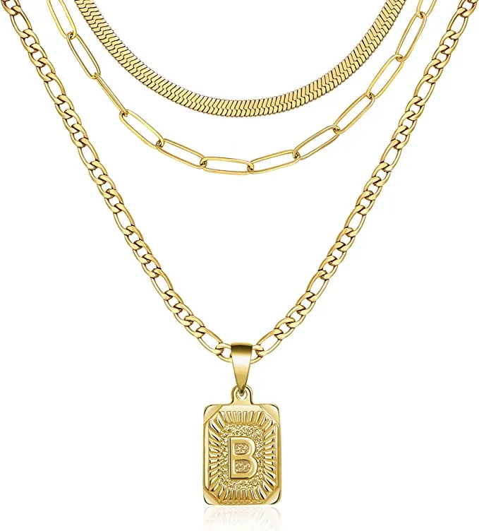Triple Layered Stainless Steel Initial Necklace