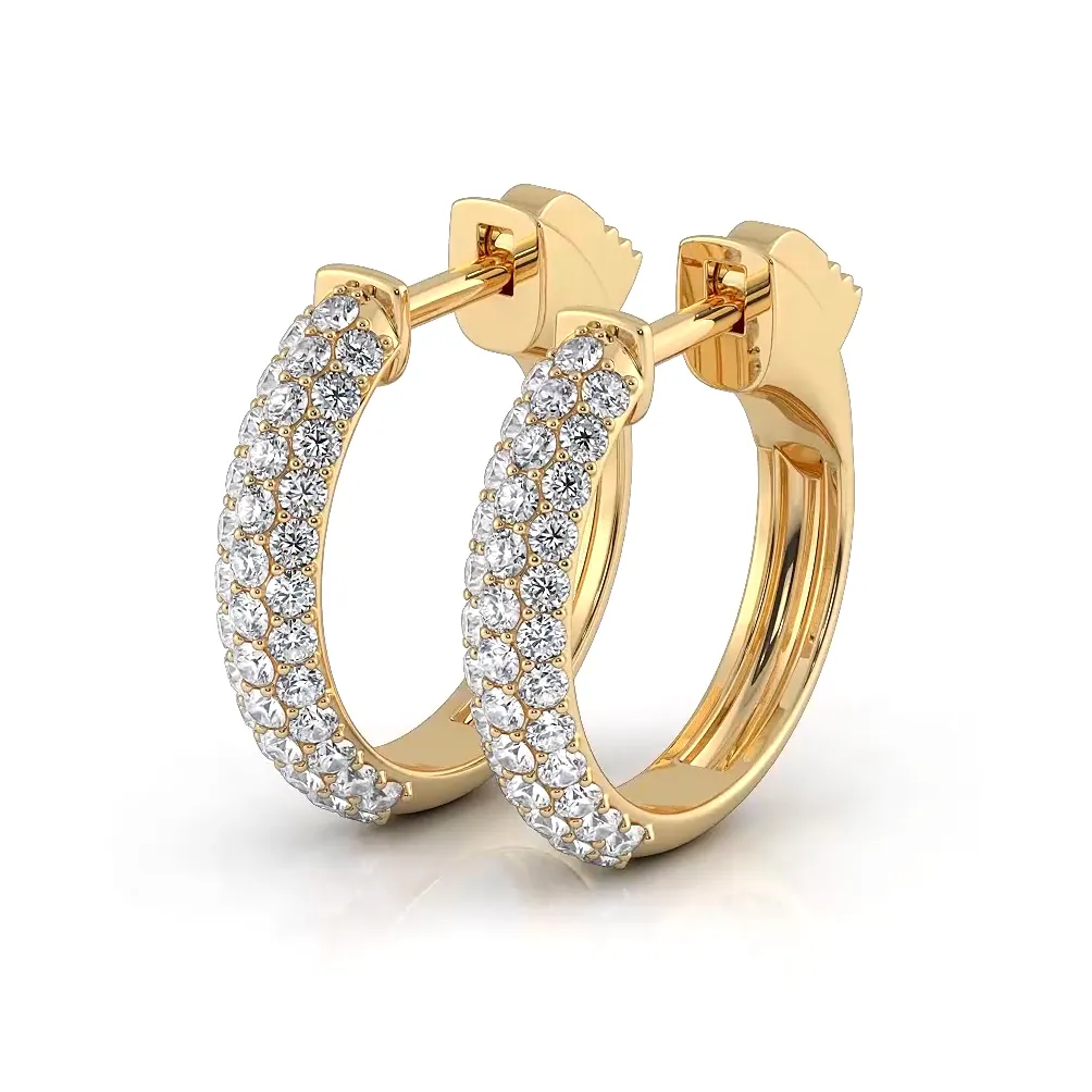 Triple Row 0.60 ctw. Round Diamond Hoop Earrings Pave Dome Style