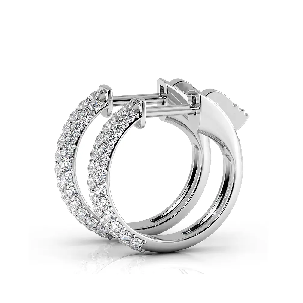 Triple Row 0.60 ctw. Round Diamond Hoop Earrings Pave Dome Style