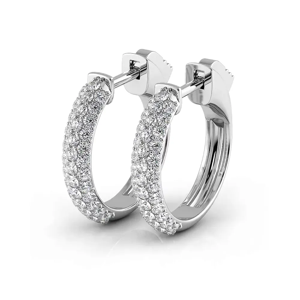 Triple Row 0.60 ctw. Round Diamond Hoop Earrings Pave Dome Style