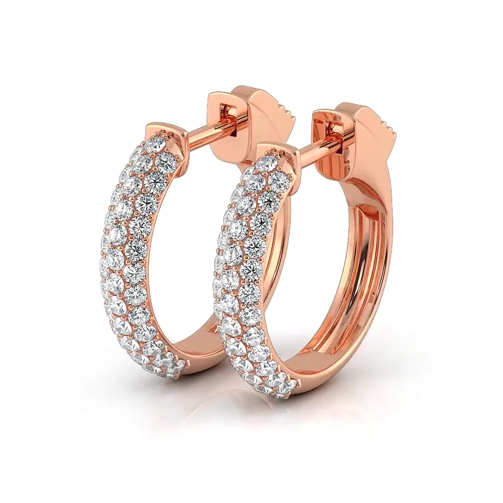 Triple Row 0.60 ctw. Round Diamond Hoop Earrings Pave Dome Style