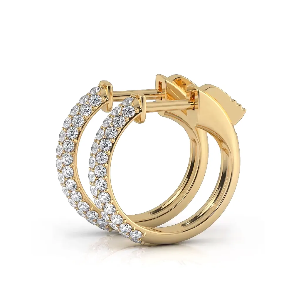 Triple Row 0.60 ctw. Round Diamond Hoop Earrings Pave Dome Style