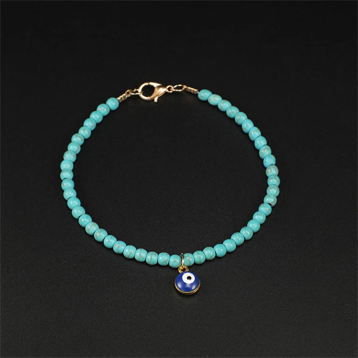 Turquoise & 18K Gold-Plated Beaded Anklet