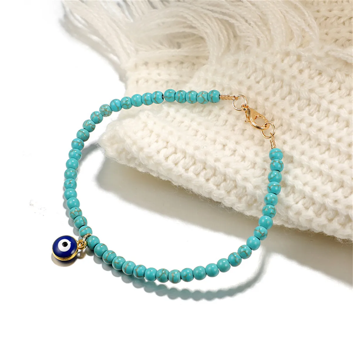 Turquoise & 18K Gold-Plated Beaded Anklet