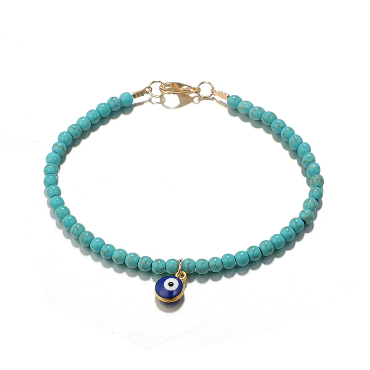 Turquoise & 18K Gold-Plated Beaded Anklet