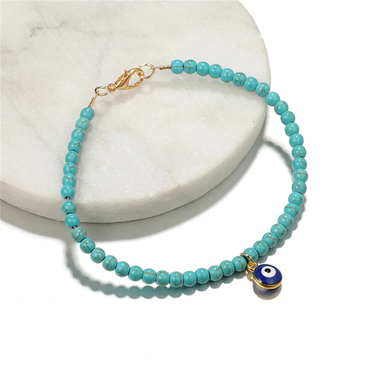 Turquoise & 18K Gold-Plated Beaded Anklet