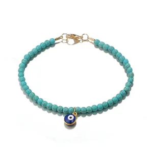 Turquoise & 18K Gold-Plated Beaded Anklet
