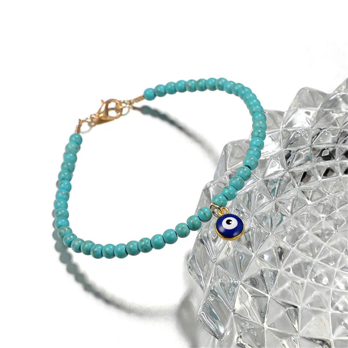 Turquoise & 18K Gold-Plated Beaded Anklet