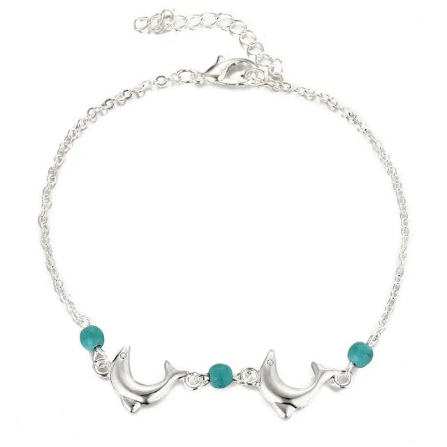 Turquoise & Silver Dolphin Love Chain Anklet