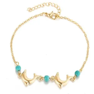 Turquoise & Silver Dolphin Love Chain Anklet