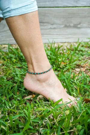 Turquoise Golden Brass Boho Anklet