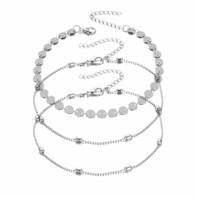 Two Layers Chain Heart Style Gold/Silver Color Anklets Brecelets  For Women Jewelry On Foot Leg Brecelets