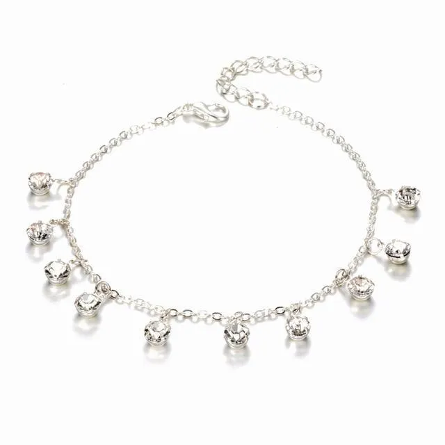 Two Layers Chain Heart Style Gold/Silver Color Anklets Brecelets  For Women Jewelry On Foot Leg Brecelets