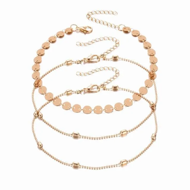 Two Layers Chain Heart Style Gold/Silver Color Anklets Brecelets  For Women Jewelry On Foot Leg Brecelets