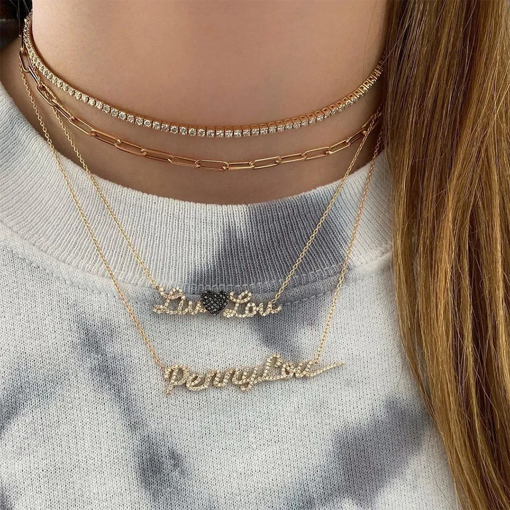 Two Pave Names and Pave Charm Necklace