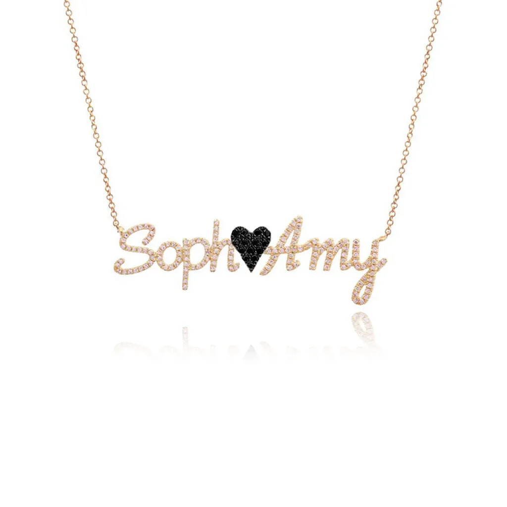 Two Pave Names and Pave Charm Necklace