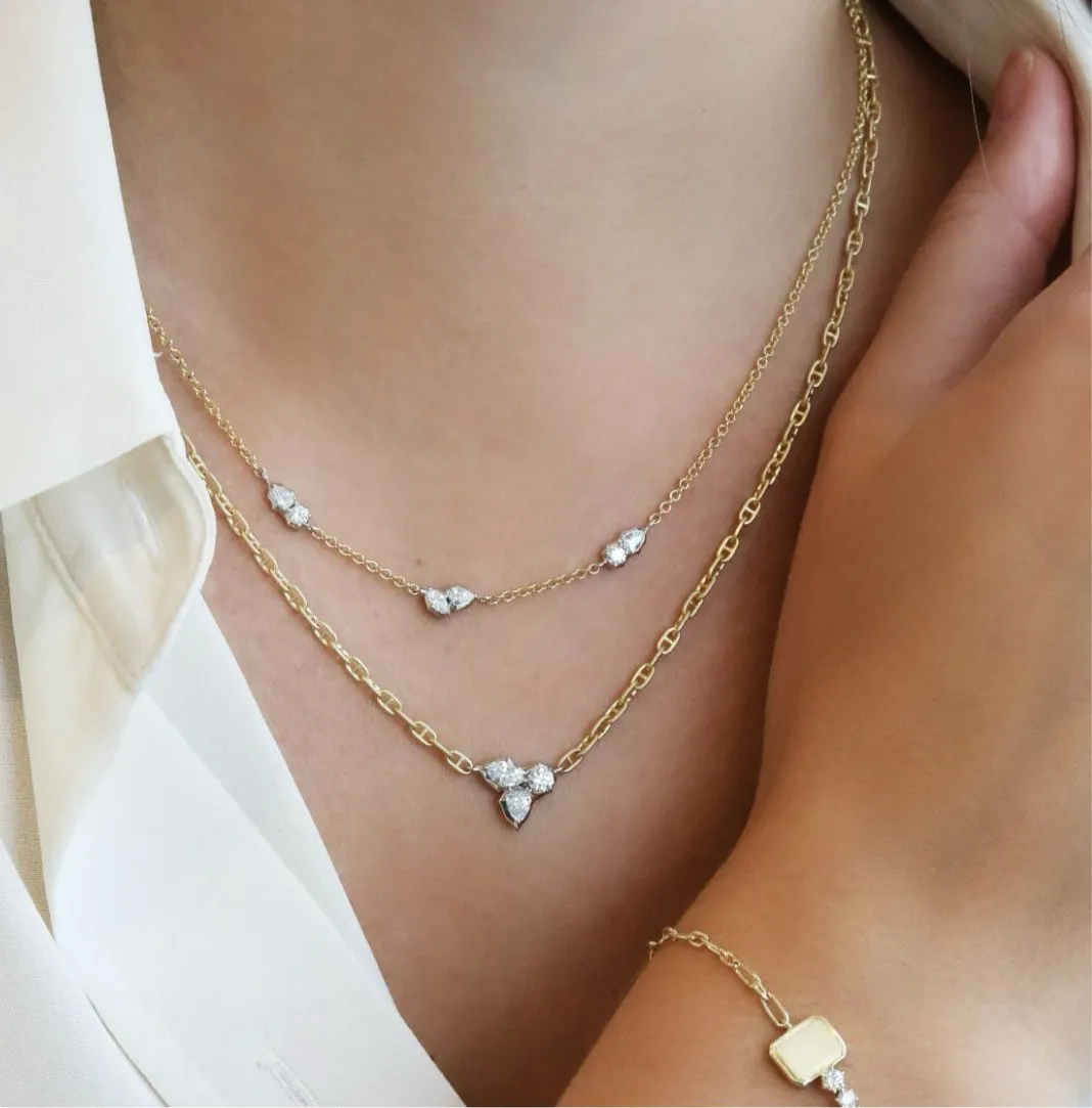 Two-Tone "Poppy" Three Diamond Cluster Pendant Necklace