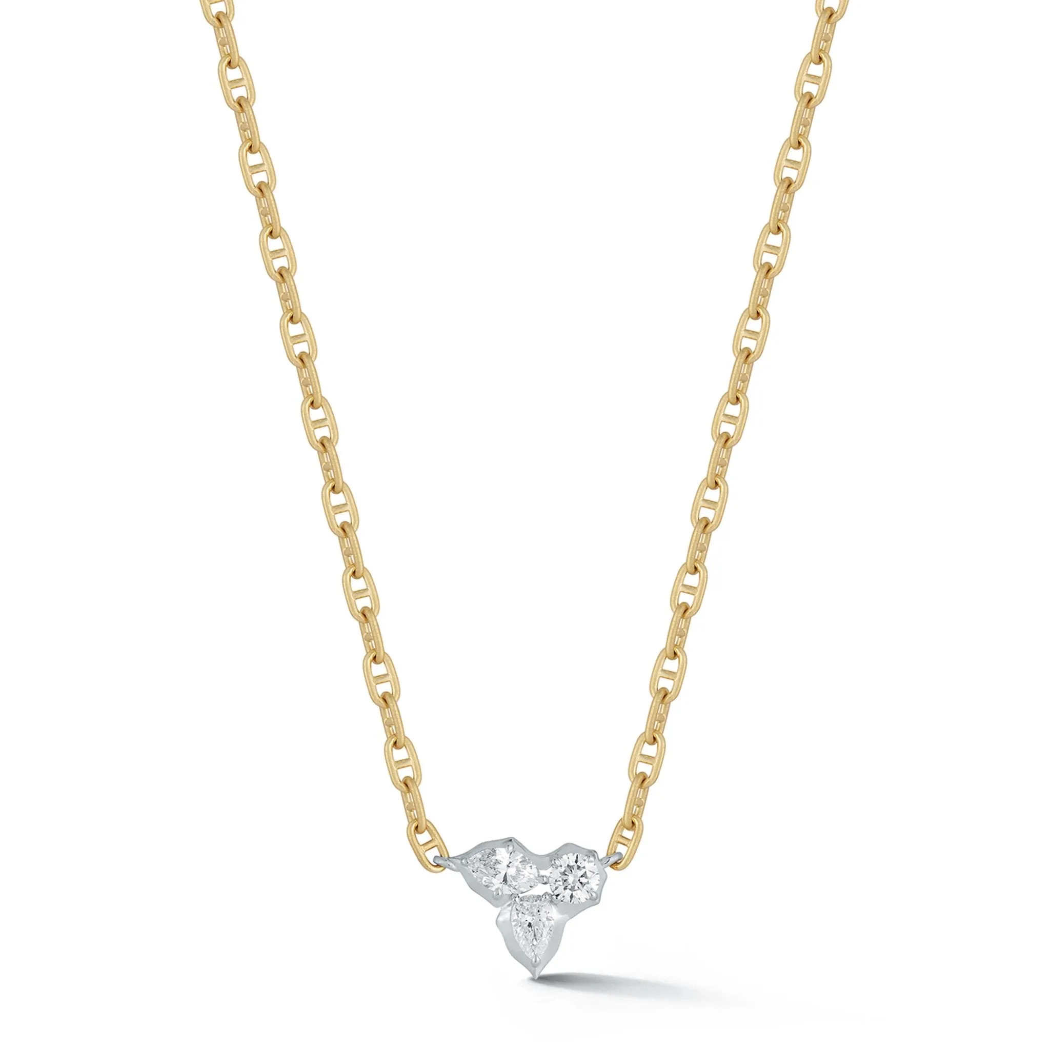 Two-Tone "Poppy" Three Diamond Cluster Pendant Necklace