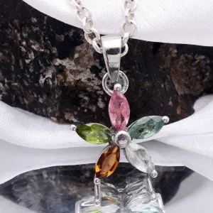 Unique Multi Tourmaline Gemstone Pendant Vintage Multi Stone Floral Pendant For Women