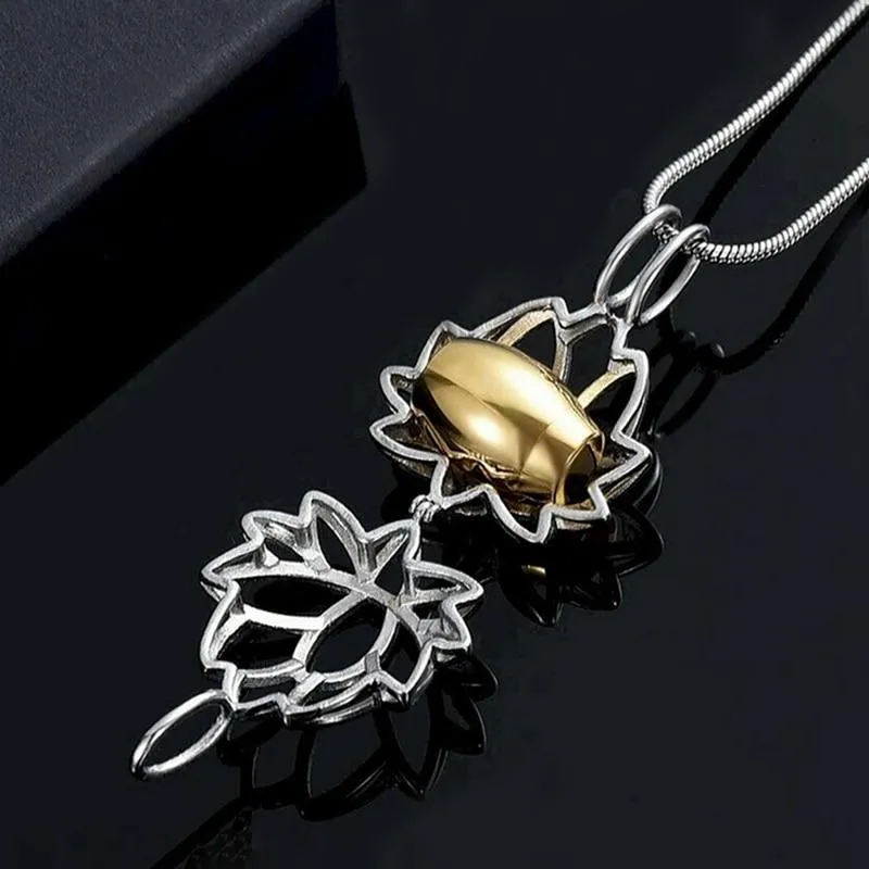 Urn Of Memories X Mystical Passion New Collection! Gift Necklace Lotus Flower Holds Mini Urn for Ashes Stainless Steel Cremation Jewelry Pendant Necklace For Ashes