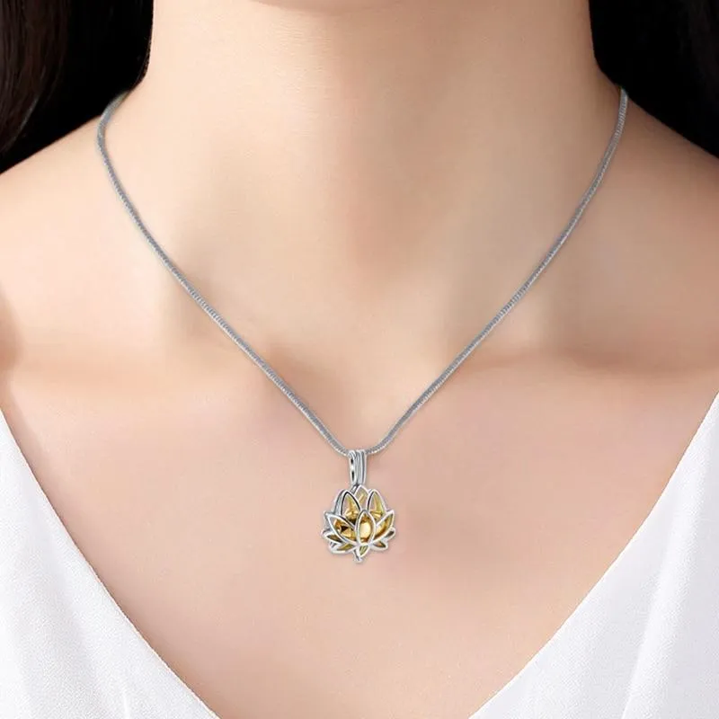 Urn Of Memories X Mystical Passion New Collection! Gift Necklace Lotus Flower Holds Mini Urn for Ashes Stainless Steel Cremation Jewelry Pendant Necklace For Ashes
