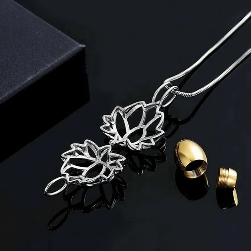Urn Of Memories X Mystical Passion New Collection! Gift Necklace Lotus Flower Holds Mini Urn for Ashes Stainless Steel Cremation Jewelry Pendant Necklace For Ashes