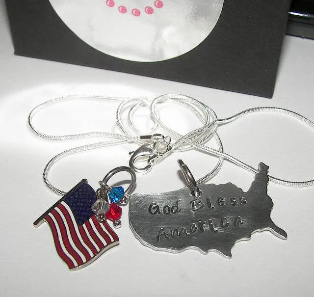 USA necklace personalized  partiotic jewelry, custom personalized hand stamped  necklace,military wife jewelry handstamped jewelry