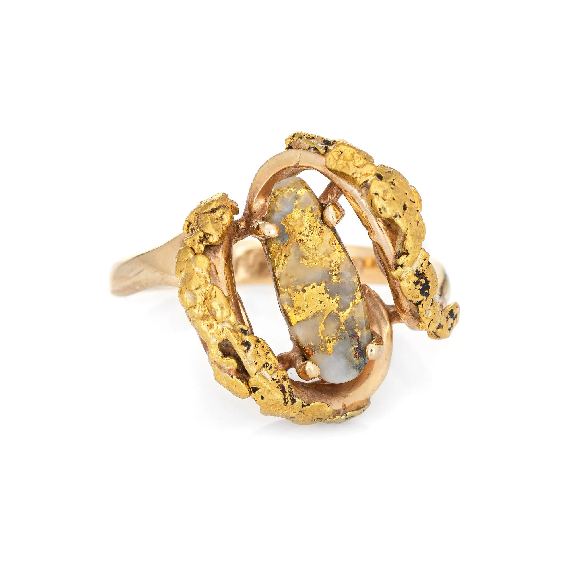 Vintage 70s Gold Bearing Quartz Nugget Ring 14k 24k Gold Estate In Jewelry 6.5